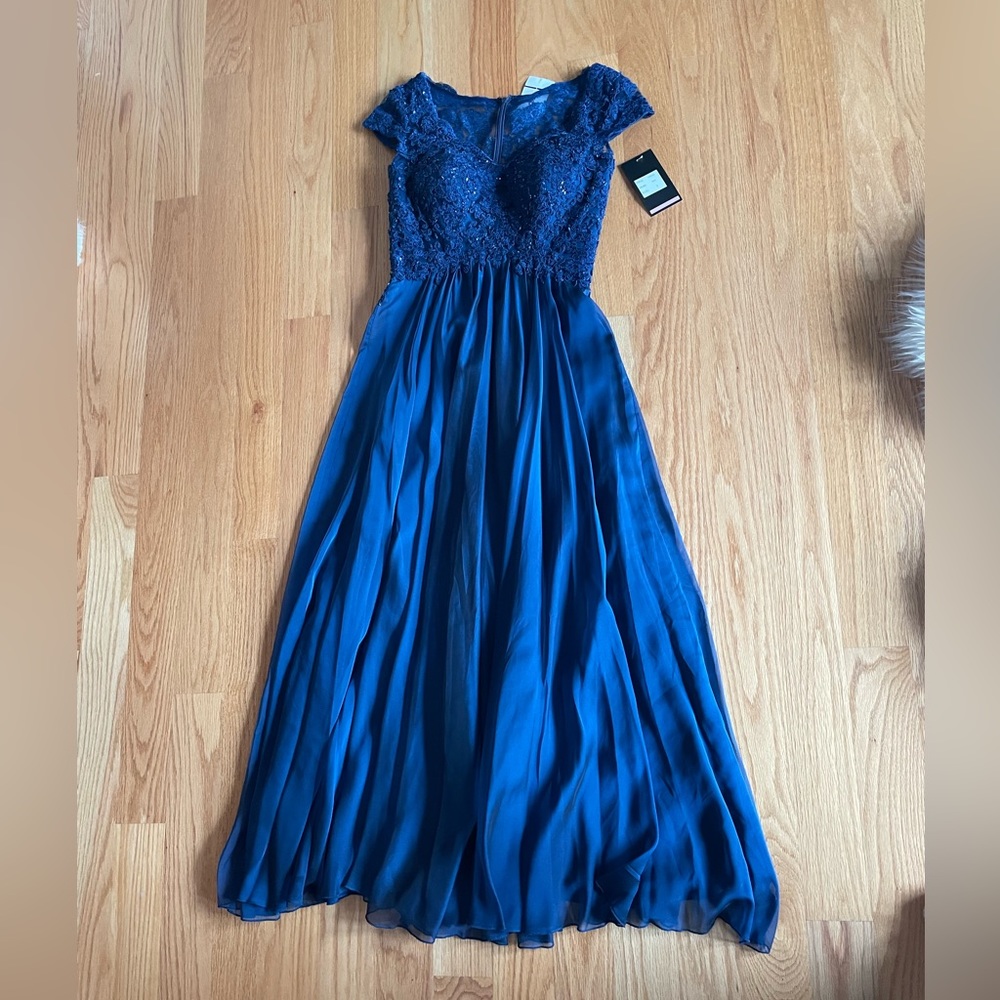 Navy blue embroidered prom dress